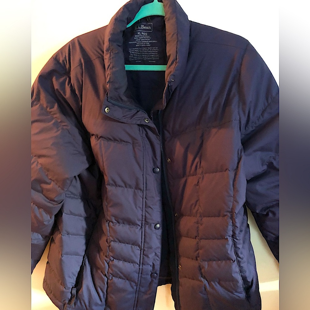 LLBEAN navy down zipper and snap jacket